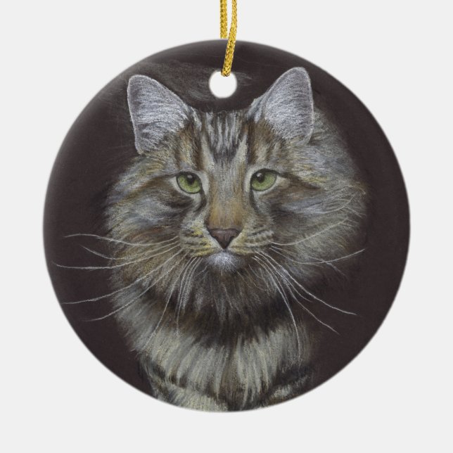Maine Coon Cat Julgransprydnad Keramik (Framsidan)
