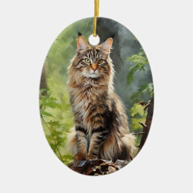 Maine Coon cat Julgransprydnad Keramik (Framsidan)