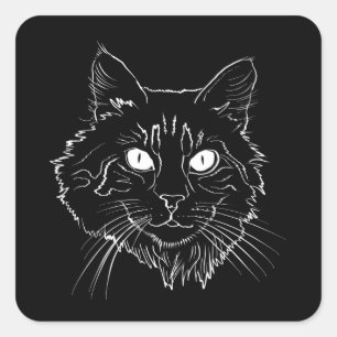 Maine Coon Cat Line Art Fyrkantigt Klistermärke