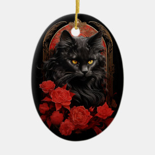 Maine Coon cat med blommor Julgransprydnad Keramik