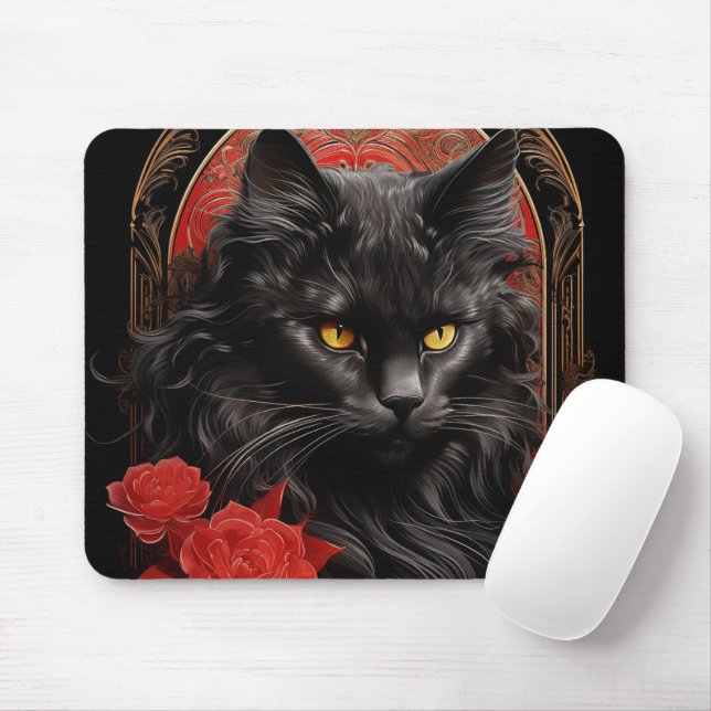 Maine Coon cat med blommor Musmatta (Med mus)