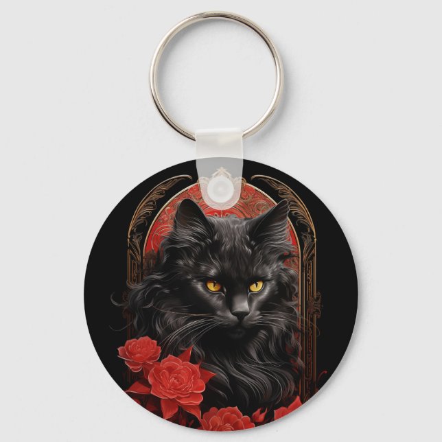 Maine Coon cat med blommor Nyckelring (Framsida)