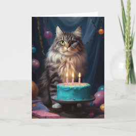 Maine Coon Cat med födelsedagskort Tack Kort