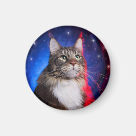 Maine Coon Cat med Rött vitt blått Aura och stjärn Magnet
