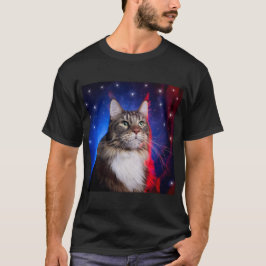 Maine Coon Cat med Rött vitt blått Aura och stjärn T Shirt