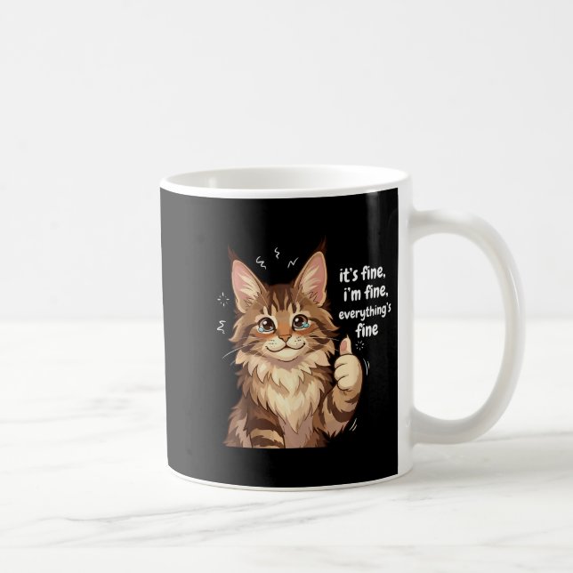 Maine Coon Cat Meme It's Fine I'm Fine Everything' Kaffemugg (Höger)