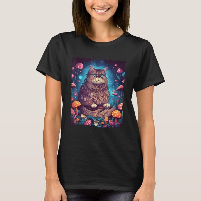 Maine Coon Cat Mushroom Art Feline Enthusiasts T Shirt (Framsida)