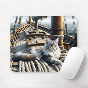 Maine Coon Cat på en Frakt Deck Musmatta