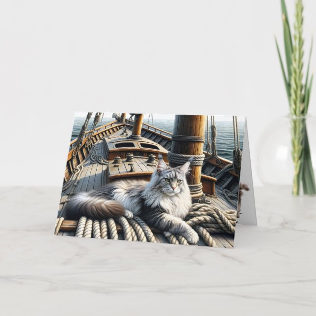 Maine Coon Cat på Fraktens födelsedag Kort (Framsida)