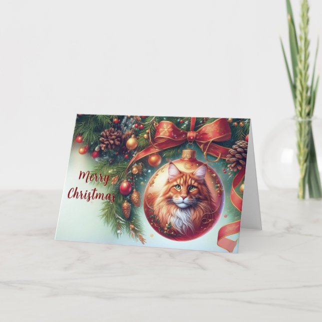 Maine Coon Cat på prydnadsjulkort Helgkort (Framsida)