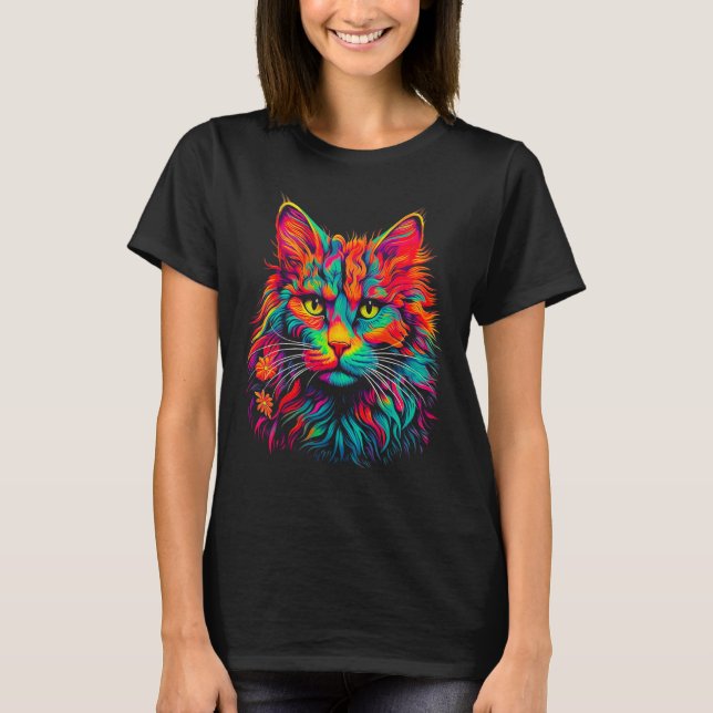 Maine Coon Cat Pop Art T Shirt (Framsida)