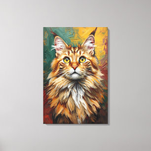 Maine Coon Cat Porträtt Vibrant Oljemålning Canvastryck