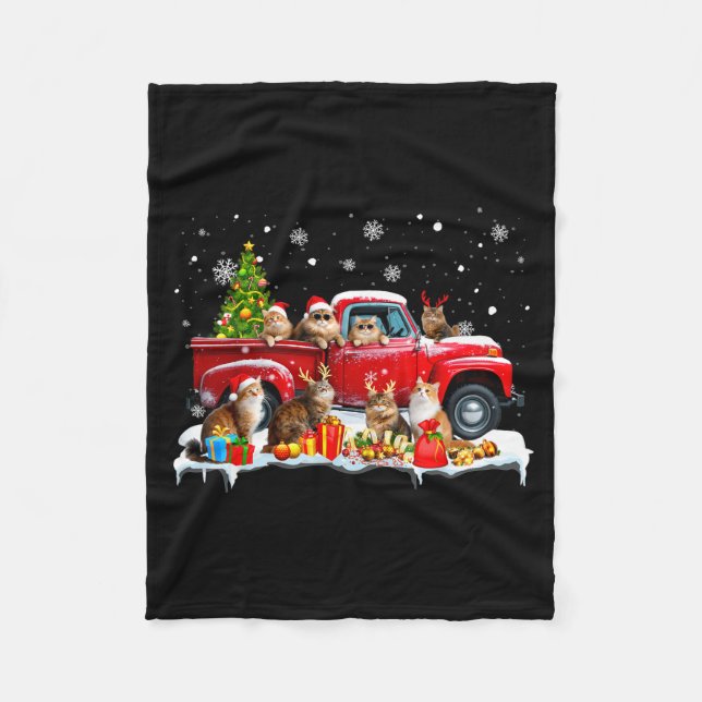 Maine Coon Cat Red Truck Christmas Tree Santa Ugly Fleecefilt (Framsidan)