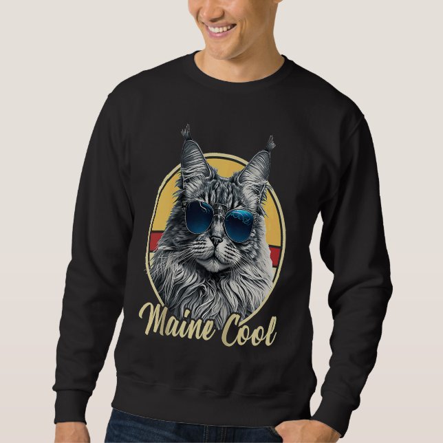 Maine Coon Cat Retro Outfit Maine Cool Animal Kitt Lång Ärmad Tröja (Framsida)