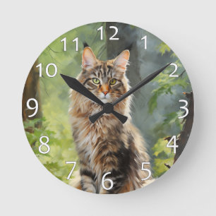 Maine Coon cat Rund Klocka