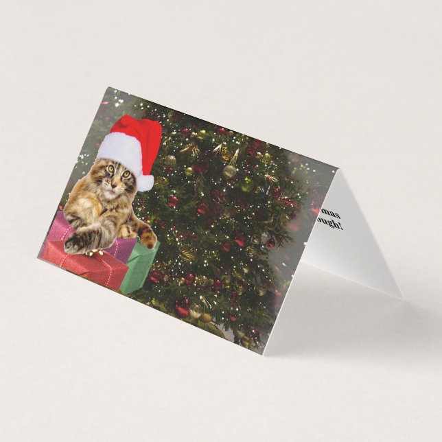 Maine Coon Cat Santa & Gifts Julgran bakom Kort (Framsida)