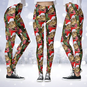Maine Coon Cat Santa & Gifts Julgran bakom Leggings