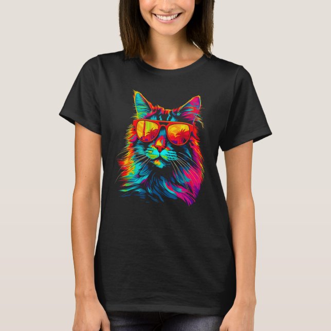 Maine Coon Cat Sunglasses T Shirt (Framsida)