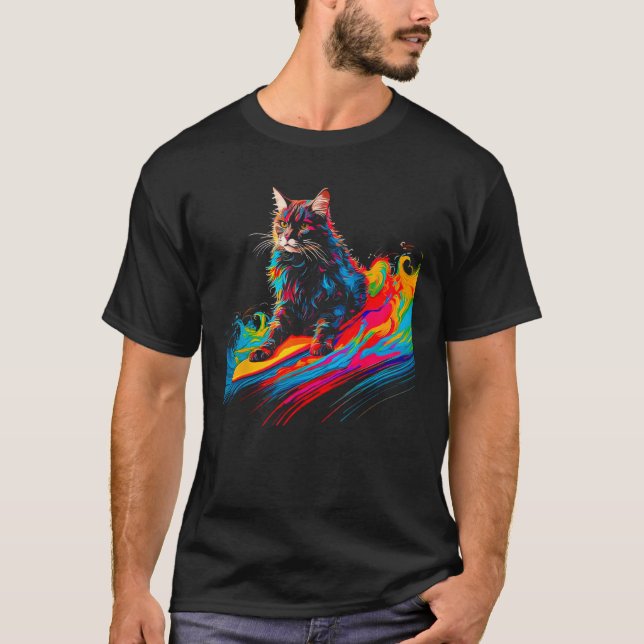 Maine Coon Cat Surf 1 T Shirt (Framsida)
