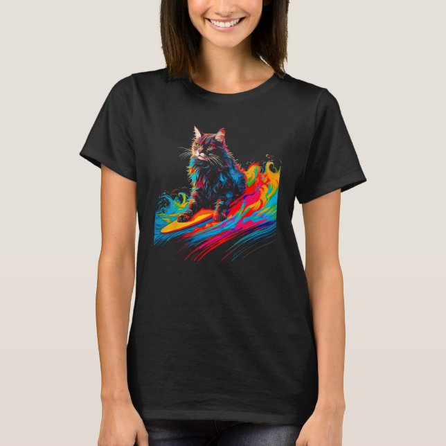Maine Coon Cat Surf 1 T Shirt (Framsida)