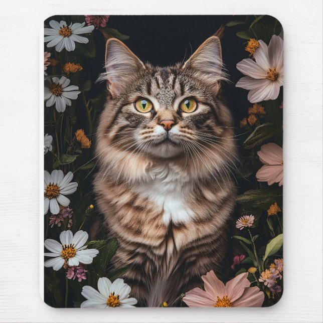 Maine Coon Cat Surroded by Flowers Musmatta (Framsidan)