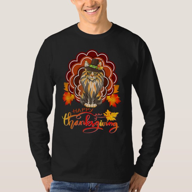 Maine Coon Cat Turkey Happy Thanksgiving 1 T Shirt (Framsida)