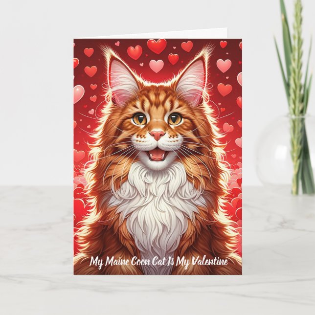 Maine Coon Cat Valentine Purr-mappat Helgdag Card Helgkort (Framsida)