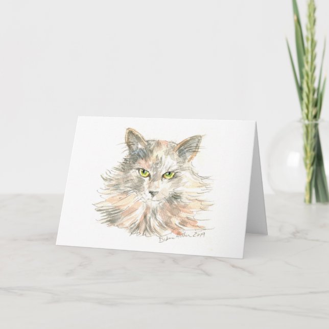 Maine Coon Cat Watercolor ard Kort (Framsida)