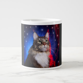 Maine Coon Cat With Red White Blue Aura And Stars Jumbo Mugg