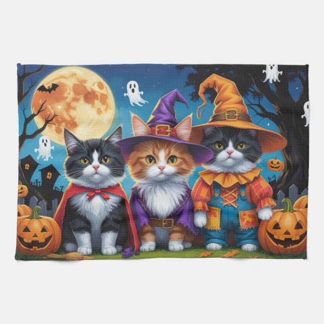 Maine Coon Cats Pumpkin Halloween Funny Kökshandduk (Horisontell)