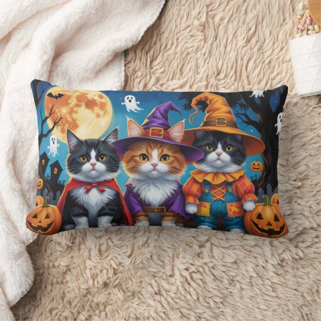 Maine Coon Cats Pumpkin Halloween Funny Lumbarkudde (Filt)