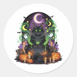 Maine Coon Cauldron - Spooky Halloween Cat Runt Klistermärke