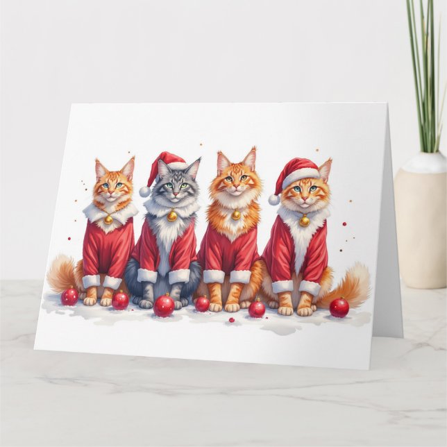 Maine Coon Christmas Dress Santa Hat Kort (Framsida)