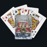 Maine Coon Christmas Red Truck Holiday Casinokort<br><div class="desc">Add grand, fluffy charm to your holiday season with this majestic Maine Coon Cat Christmas design! This captivating scene features three strong, beautiful Maine Coon Cats sitting alertly in the back of a classic red pickup truck, parked in a serene snowy winter forest. The vintage truck is adorned with a...</div>