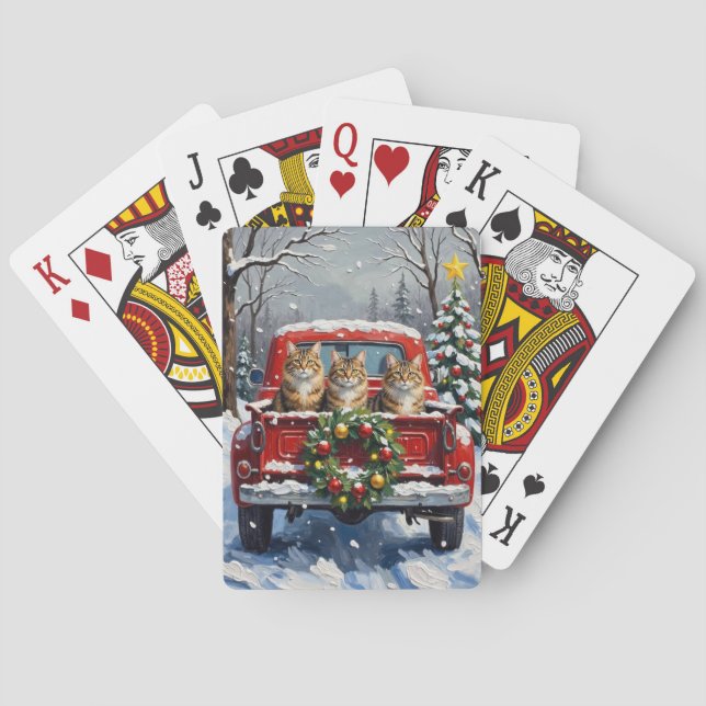 Maine Coon Christmas Red Truck Holiday Casinokort (Baksidan)