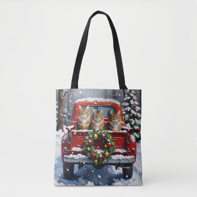Maine Coon Christmas Red Truck Holiday Tygkasse (Framsida)