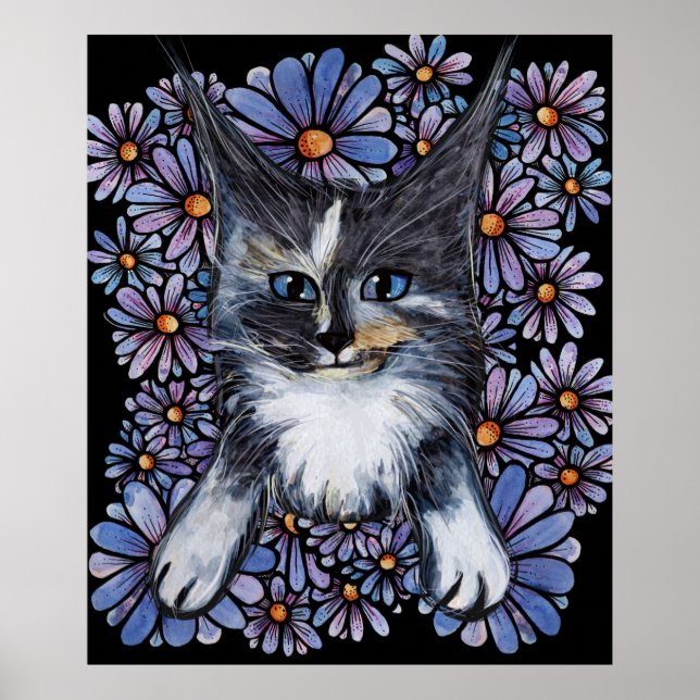 Maine Coon Dilute Calico Cat Lila Daisy Poster (Framsidan)