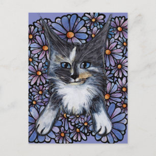Maine Coon Dilute Calico Katt Lila Tusenskönor     Vykort