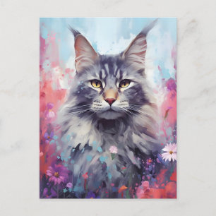 Maine Coon färgrik akvarell konstverk Vykort
