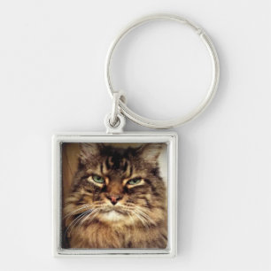 Maine Coon Foto / Grinig katt Fyrkantig Silverfärgad Nyckelring