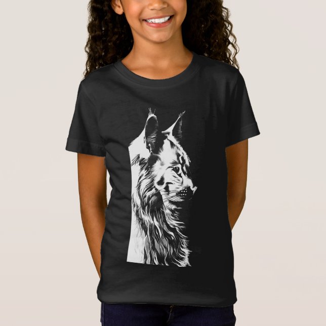 Maine Coon Girl's Black Jersey T-Shirt Kids (Framsida)