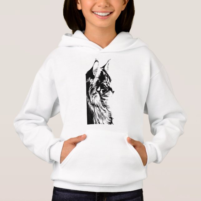 Maine Coon Girl's Pullover White Hoodie Kids' T Shirt (Framsida)