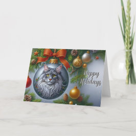 Maine Coon Grått Färg Ornament-julkort Helgkort