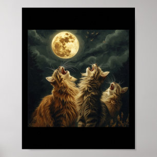 Maine Coon Howl vid Måne Cat Lover Poster