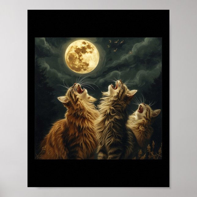 Maine Coon Howl vid Måne Cat Lover Poster (Framsidan)