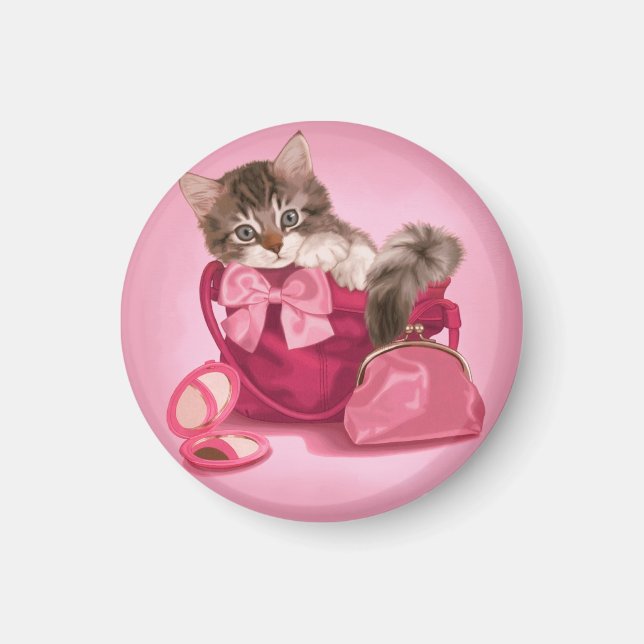 Maine coon i rosa handväska magnet (Framsidan)