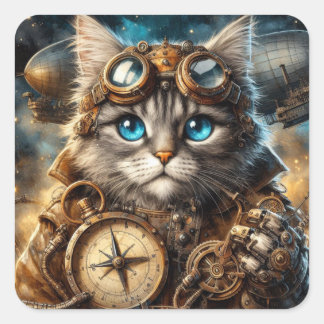 Maine Coon in Space Sticker Fyrkantigt Klistermärke