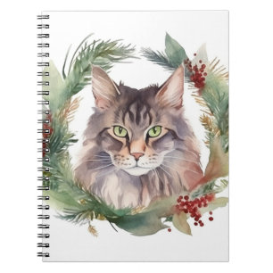 Maine Coon Kat jul Utandning Kitten Anteckningsbok