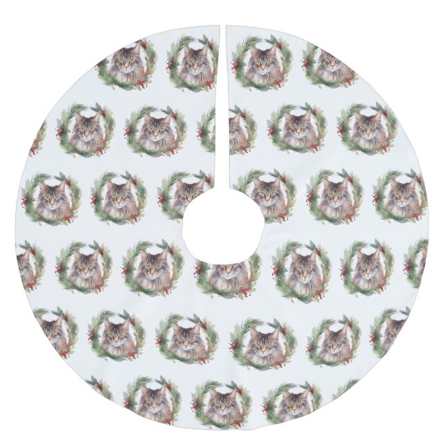 Maine Coon Kat jul Utandning Kitten Julgransmatta Borstad Polyester (Framsidan)