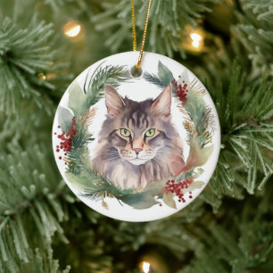 Maine Coon Kat jul Utandning Kitten Julgransprydnad Keramik